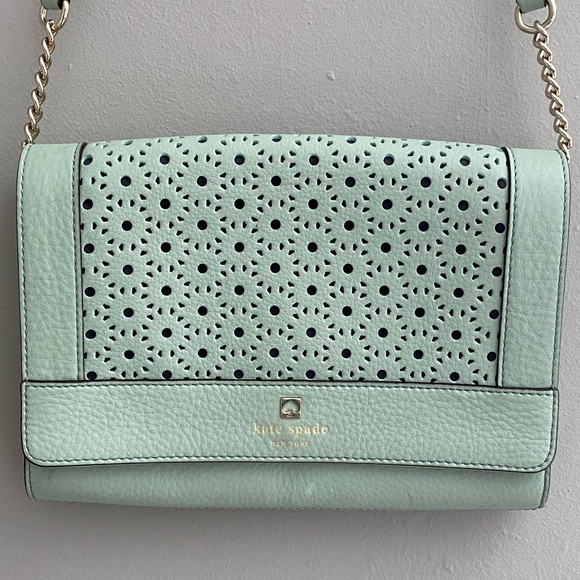 Kate Spade Mint Green Leather Perforated Flap Shoulder Bag - Picture 3 of 14